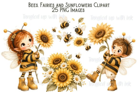 Bee Fairy Sunflower Clipart: A Whimsical Watercolor Collection