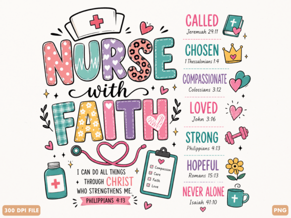 Bring Compassion to Your Craft with Nurse Faith Christian Nurse PNG Design