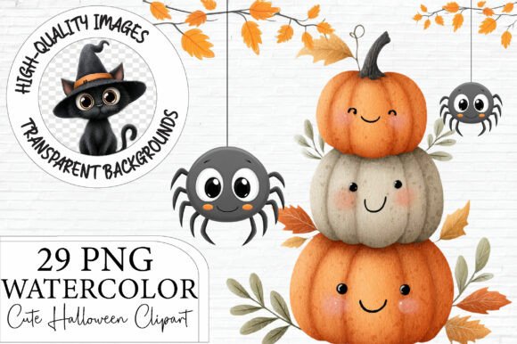 Characters Halloween Clipart: Watercolor Charm for Seasonal Projects