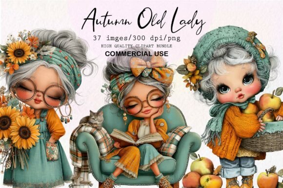 Charming Autumnal Character: Exploring the Old Lady Clipart Bundle