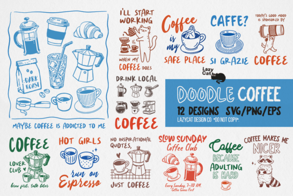 Funny Coffee Doodle SVG PNG Bundle: Your Go-To Creative Asset