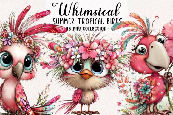 Summer Tropical Birds Clipart PNG: Vibrant Design Assets