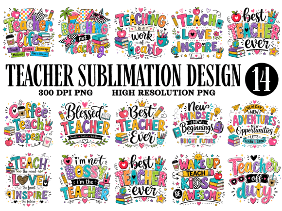 Teacher Sublimation Bundle PNG | Colorful Designs for Educators