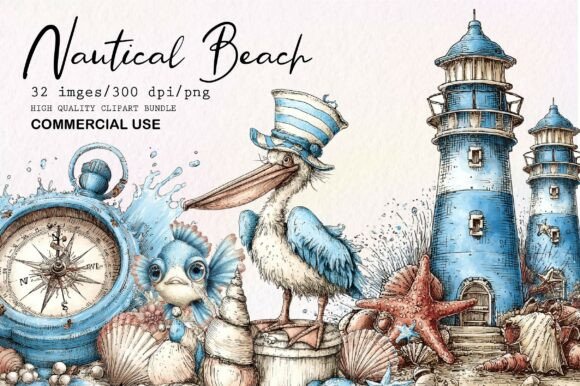 Whimsical Nautical Bech PNG Clipart: 32 Coastal Designs