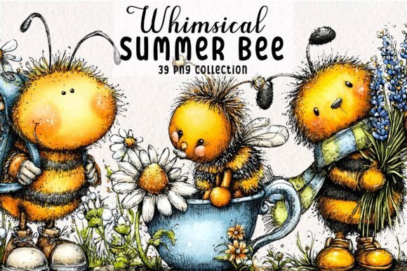 Whimsical Summer Bee Clipart: 39 Designs for Your Projects