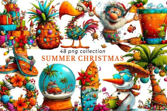 Whimsical Summer Christmas Clipart: A Fresh Take on Holiday Design