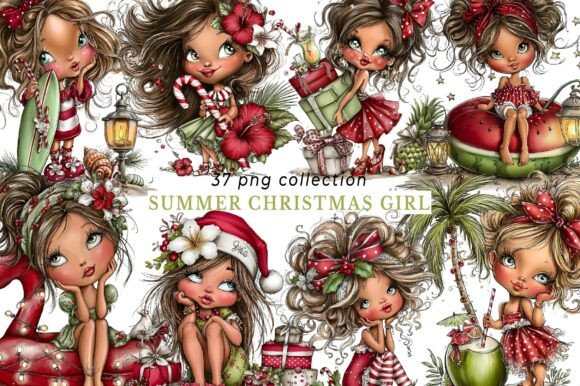 Whimsical Summer Christmas Girl Clipart: A Creative Asset for Year-Round Appeal
