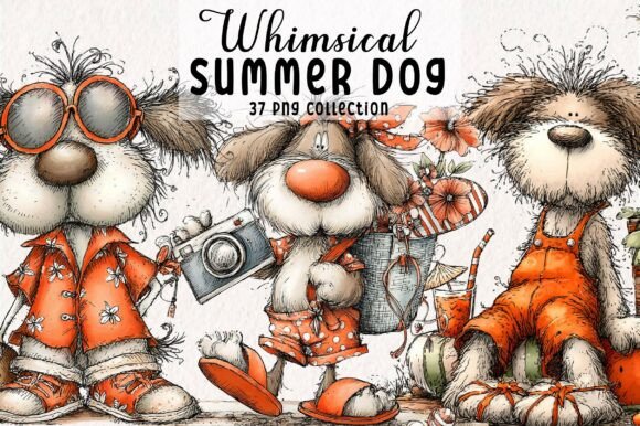 Whimsical Summer Dog Clipart for Creative Projects