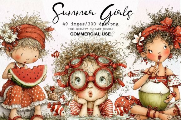 Whimsical Summer Girls Clipart: A Designer’s Go-To Asset