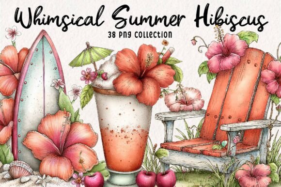 Whimsical Summer Hibiscus Clipart: A Burst of Tropical Joy